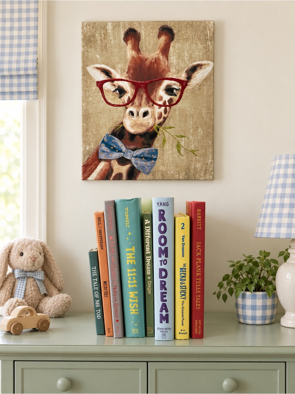 Whimsical Giraffe Wall Art Canvas and Kids’ Book Bundle of 8 📚